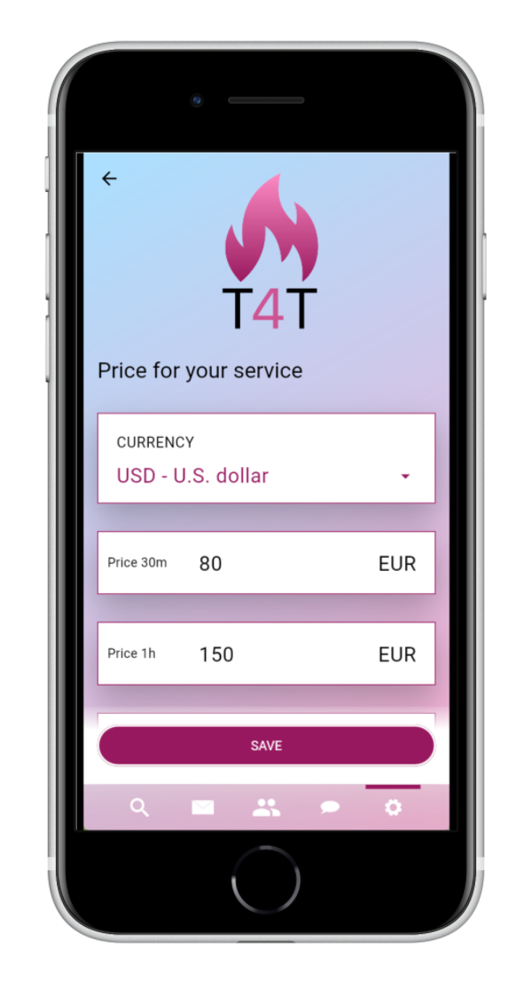 Configurações de preços no aplicativo Titt4Tat